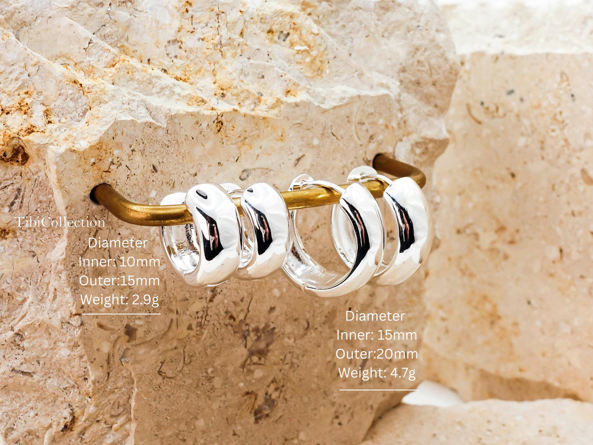 Sterling Silver Wide Huggie Hoop Earrings, Everyday Chunky Hoops Gift For Her Mom