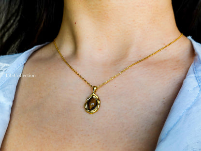 Gold Tiger Eye Necklace Sterling Silver, Oval Brown Gemstone Minimalist Jewelry Gift