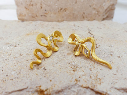Mismatched Gold Snake Earrings Sterling Silver, Asymmetrical Modern Jewelry Gift for Her