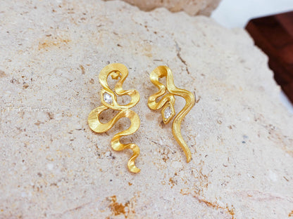 Mismatched Gold Snake Earrings Sterling Silver, Asymmetrical Modern Jewelry Gift for Her