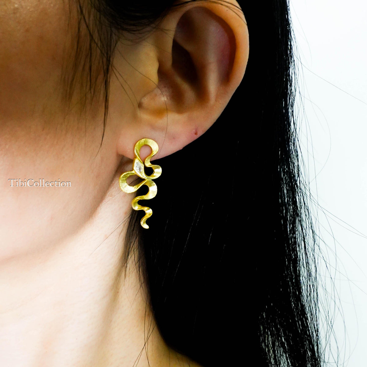 Mismatched Gold Snake Earrings Sterling Silver, Asymmetrical Modern Jewelry Gift for Her