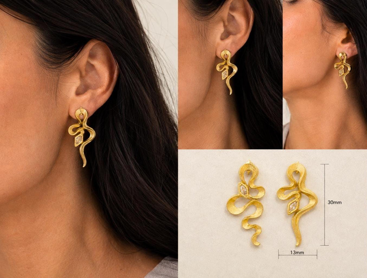 Mismatched Gold Snake Earrings Sterling Silver, Asymmetrical Modern Jewelry Gift for Her