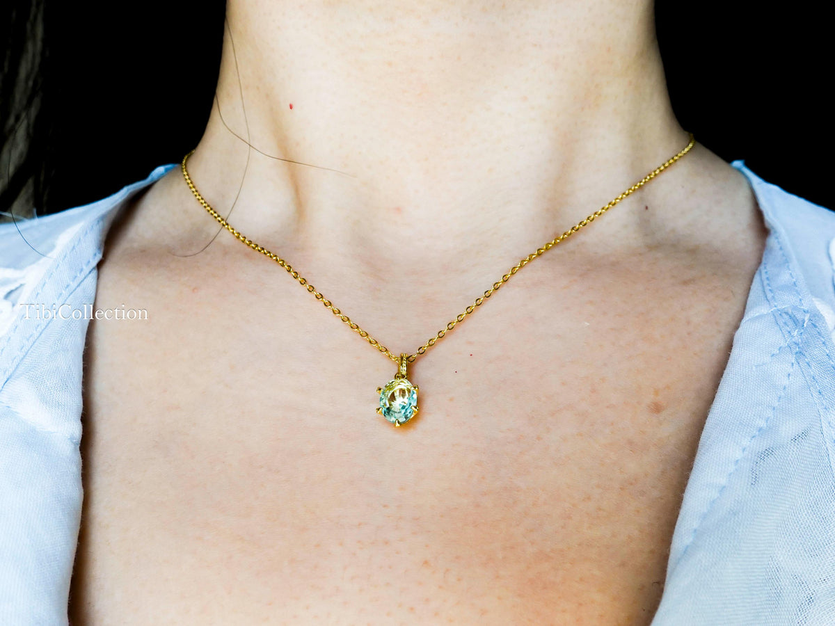 Dainty Oval Aquamarine Necklace Gold Filled Sterling Silver , Everyday Jewelry Gift for Mom