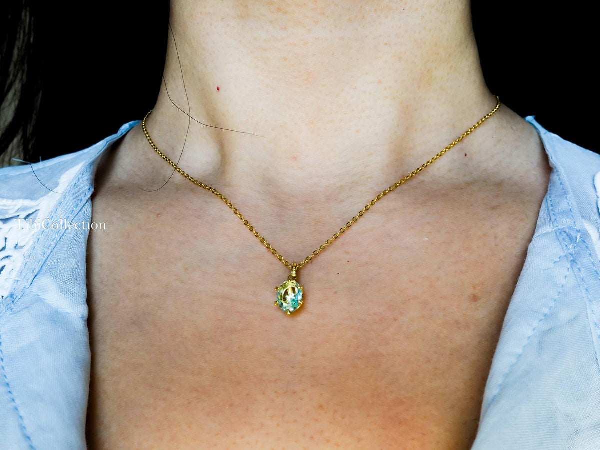 Dainty Oval Aquamarine Necklace Gold Filled Sterling Silver , Everyday Jewelry Gift for Mom