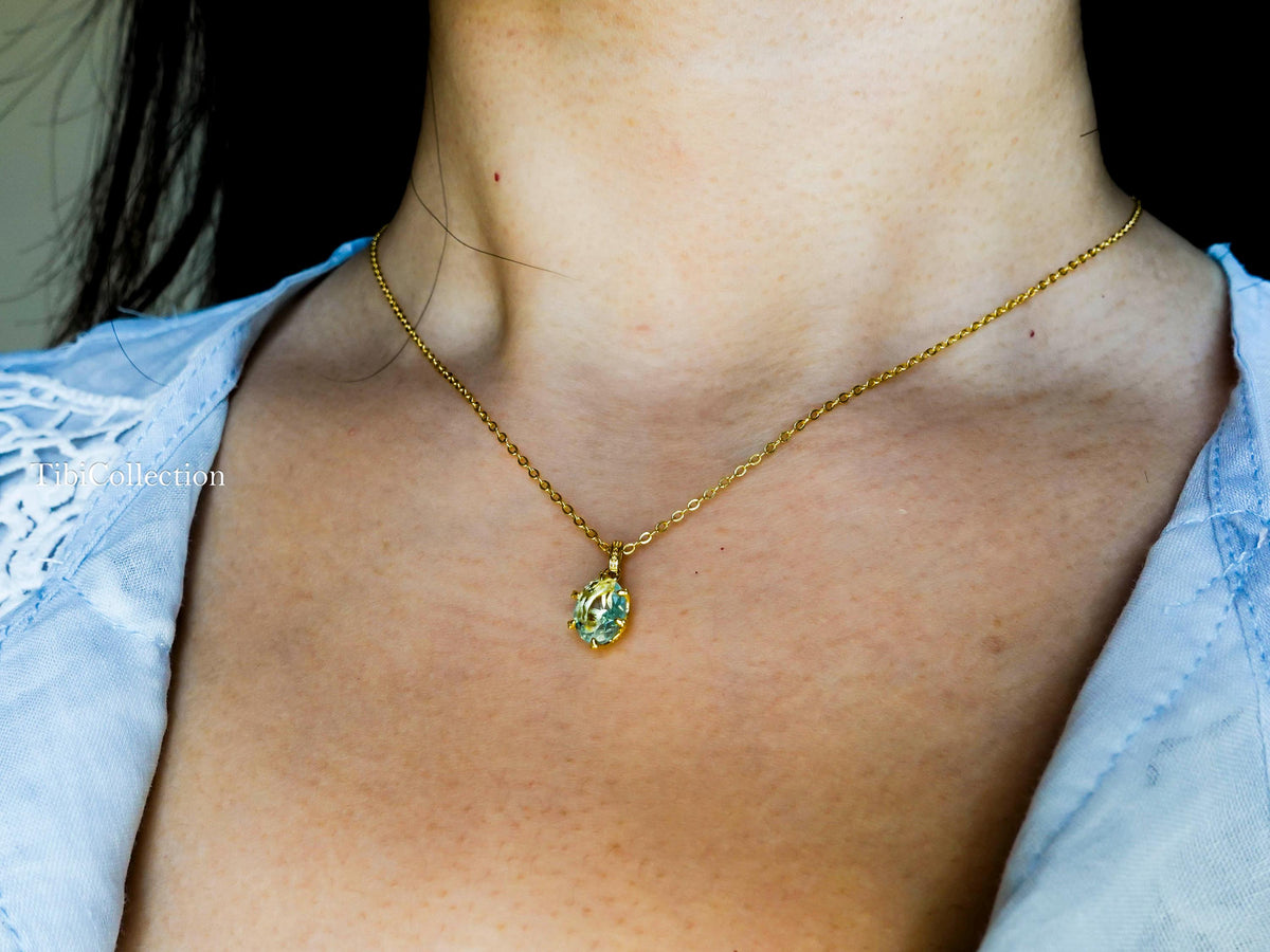 Dainty Oval Aquamarine Necklace Gold Filled Sterling Silver , Everyday Jewelry Gift for Mom