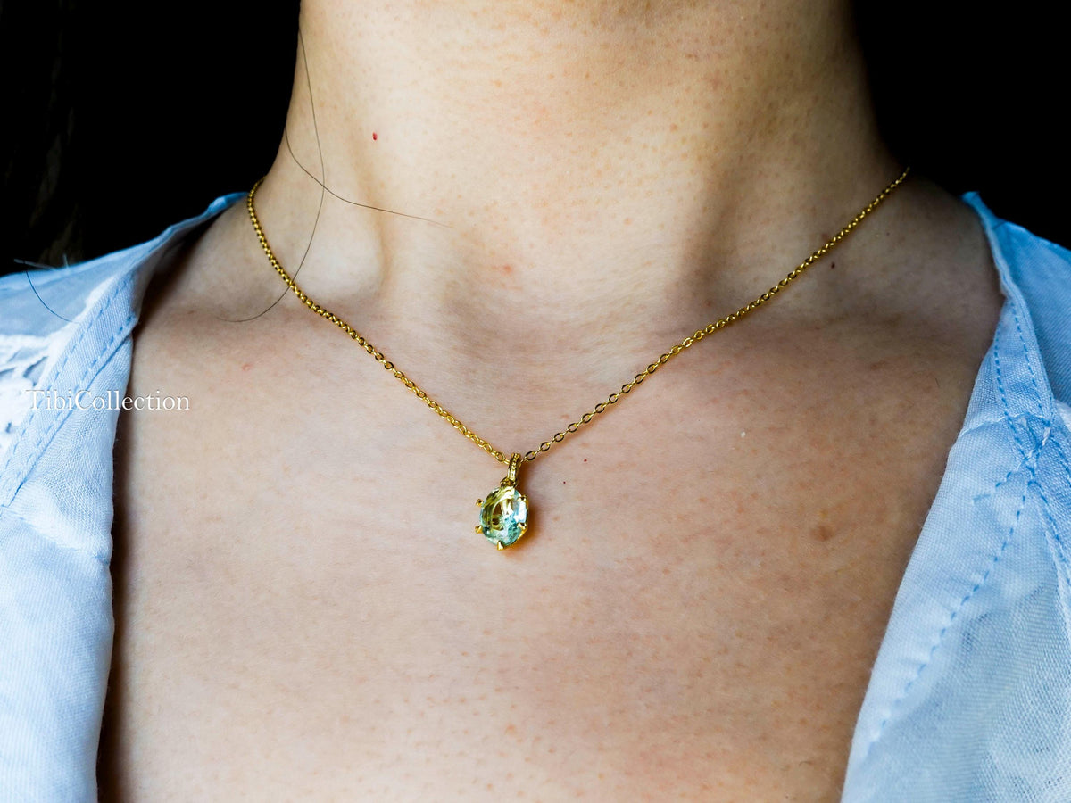 Dainty Oval Aquamarine Necklace Gold Filled Sterling Silver , Everyday Jewelry Gift for Mom