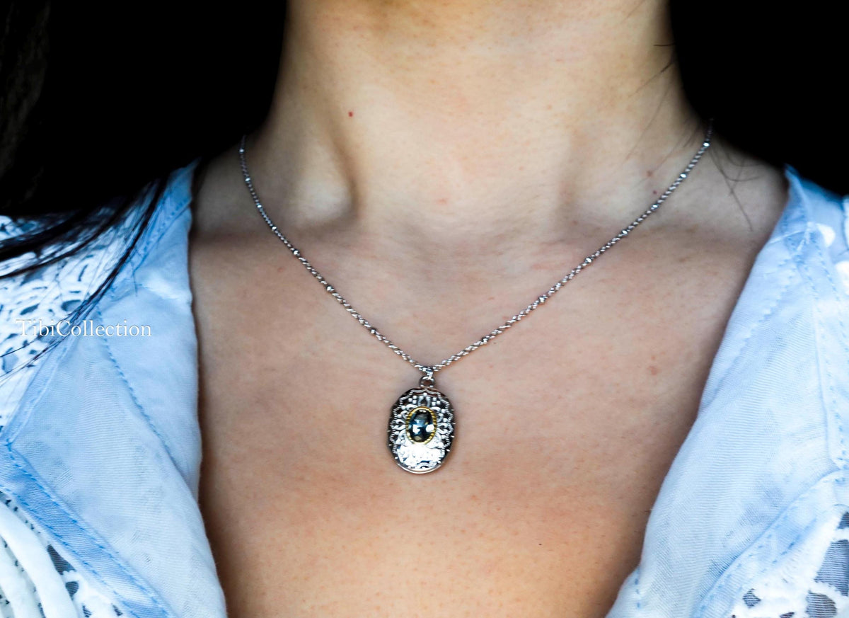 Peridot Locket Necklace Sterling Silver, August Birthstone Vintage Jewelry Gift