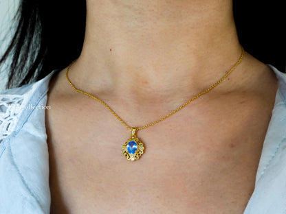 Vintage Blue Topaz Necklace Gold Filled Sterling Silver, December Birthstone Gift for Her