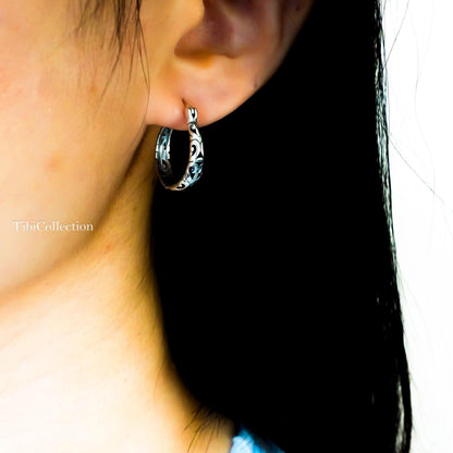 Sterling Silver Vintage Floral Hoop Earrings, Lightweight Hoops Gift for Mom