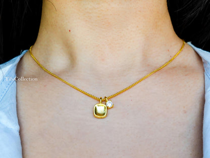 Gold Solitaire Mossanite Double Charm Necklace, Minimalist Jewelry Gift, 20" Adjustable