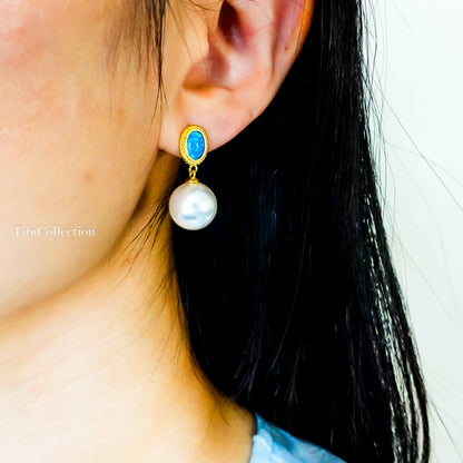 Freshwater Pearl Drop Earrings, Sterling Silver Gold Filled with Opal, June Birthstone Gift