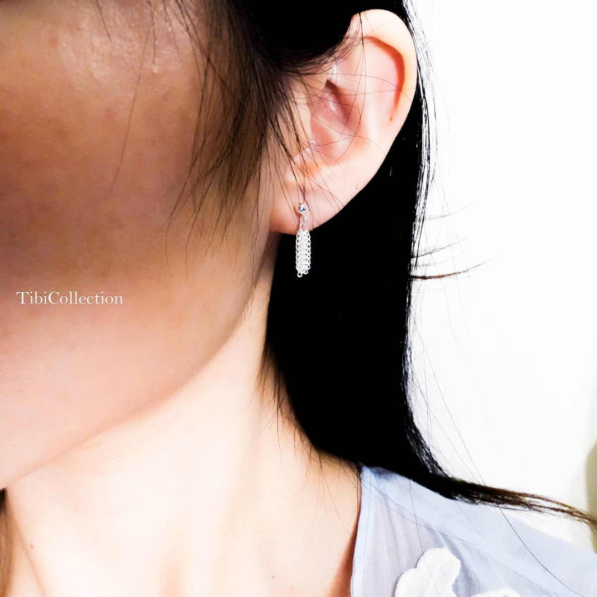 Sterling Silver Tassel Stud Earrings, Dainty Fringe Cartilage Helix Tragus Earrings, Everyday Jewelry Gift