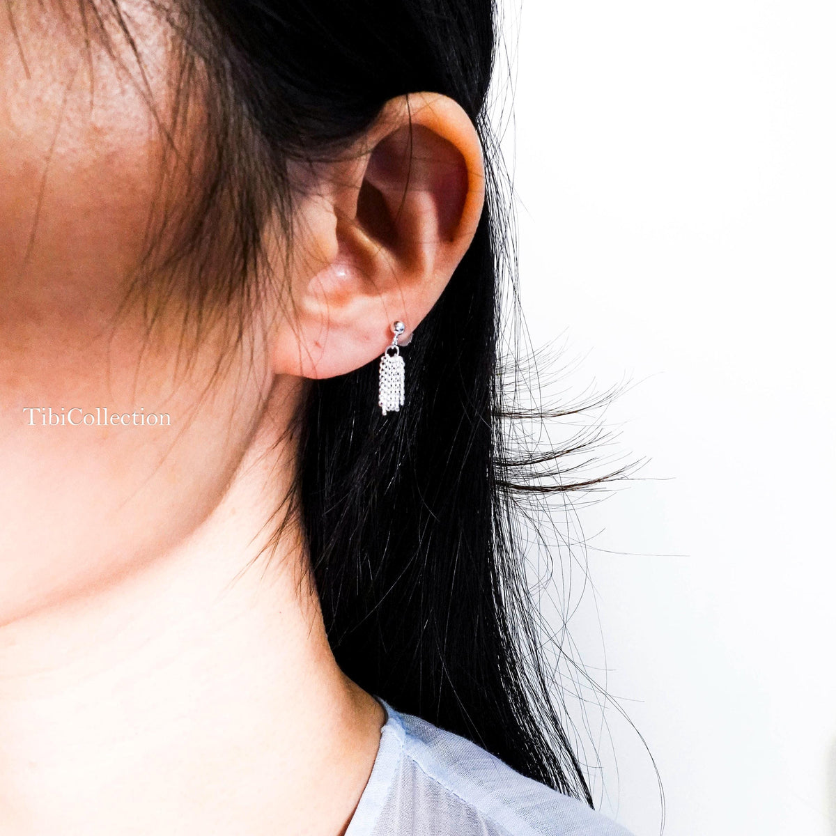 Sterling Silver Tassel Stud Earrings, Dainty Fringe Cartilage Helix Tragus Earrings, Everyday Jewelry Gift