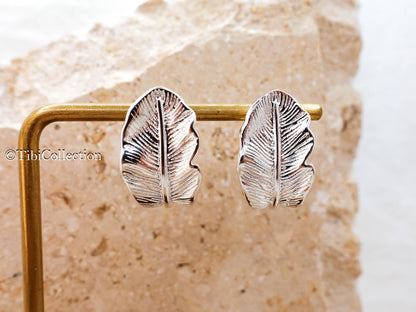 Sterling Silver Leaf Stud Earrings, Feather Earrings Everyday Jewelry Gift for Her Mom Sis