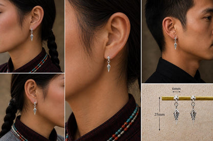 Sterling Silver Gothic Sword Earrings, Edgy Unisex Spike Dagger Jewelry Gift for Him