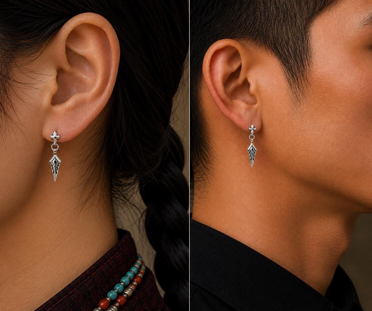 Sterling Silver Gothic Sword Earrings, Edgy Unisex Spike Dagger Jewelry Gift for Him