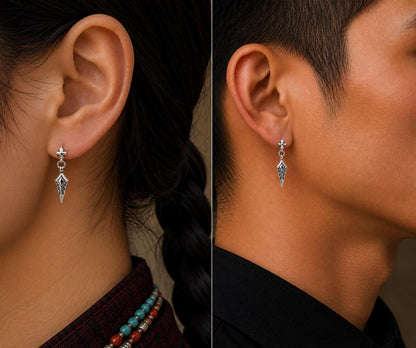 Sterling Silver Gothic Sword Earrings, Edgy Unisex Spike Dagger Jewelry Gift for Him