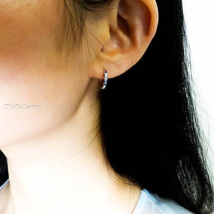 Sterling Silver Sapphire Huggie Hoop Earrings. Dainty Birthstone Jewelry Gift for Her
