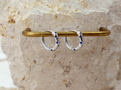 Sterling Silver Sapphire Huggie Hoop Earrings. Dainty Birthstone Jewelry Gift for Her
