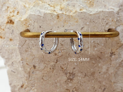 Sterling Silver Sapphire Huggie Hoop Earrings. Dainty Birthstone Jewelry Gift for Her