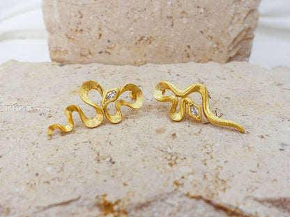 Mismatched Gold Snake Earrings Sterling Silver, Asymmetrical Modern Jewelry Gift for Her