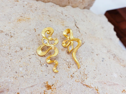 Mismatched Gold Snake Earrings Sterling Silver, Asymmetrical Modern Jewelry Gift for Her
