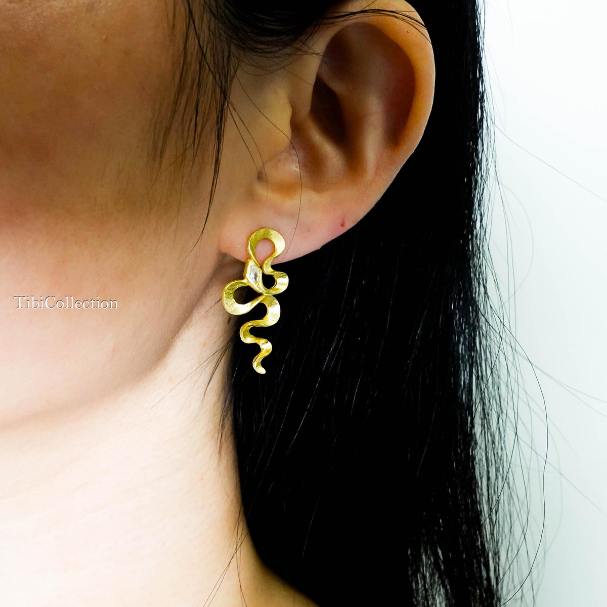 Mismatched Gold Snake Earrings Sterling Silver, Asymmetrical Modern Jewelry Gift for Her
