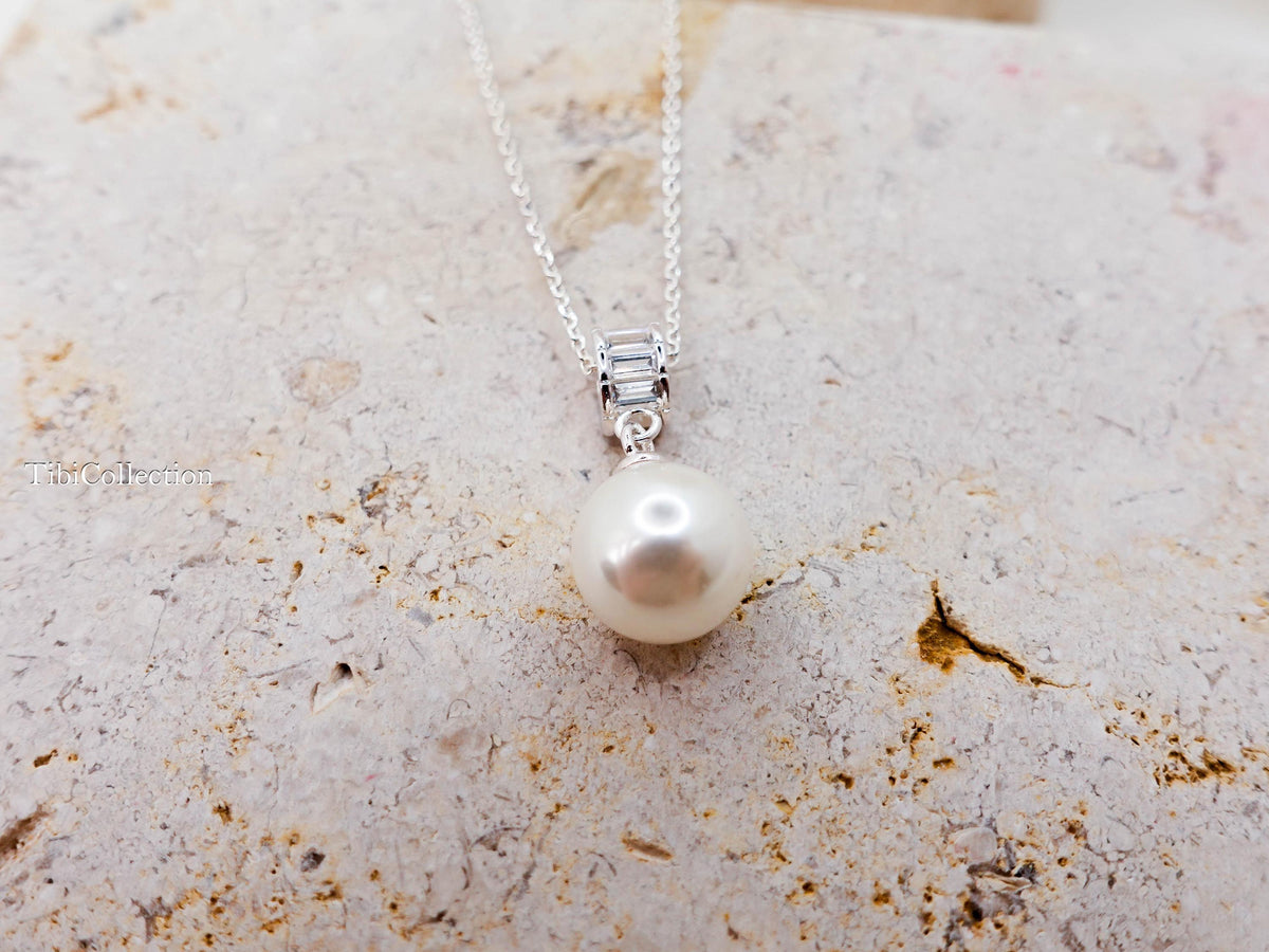 Sterling Silver Single Pearl Necklace, Wedding Graduation Bridesmaid Jewelry Gift for Her