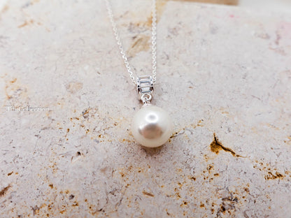 Sterling Silver Single Pearl Necklace, Wedding Graduation Bridesmaid Jewelry Gift for Her