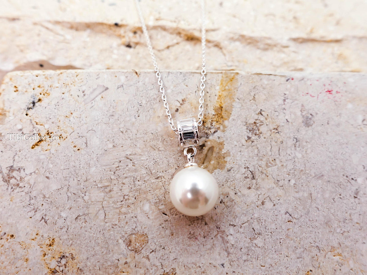 Sterling Silver Single Pearl Necklace, Wedding Graduation Bridesmaid Jewelry Gift for Her
