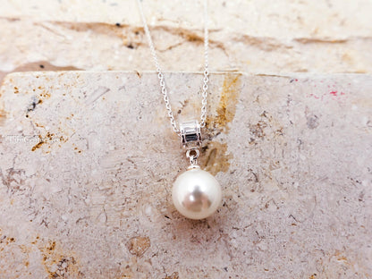 Sterling Silver Single Pearl Necklace, Wedding Graduation Bridesmaid Jewelry Gift for Her