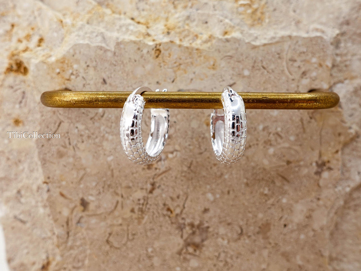 Snake Hoop Earrings Sterling Silver, Minimal Statement Hoops, Everyday Snake Jewelry Gift