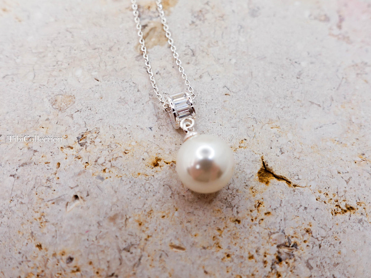 Sterling Silver Single Pearl Necklace, Wedding Graduation Bridesmaid Jewelry Gift for Her