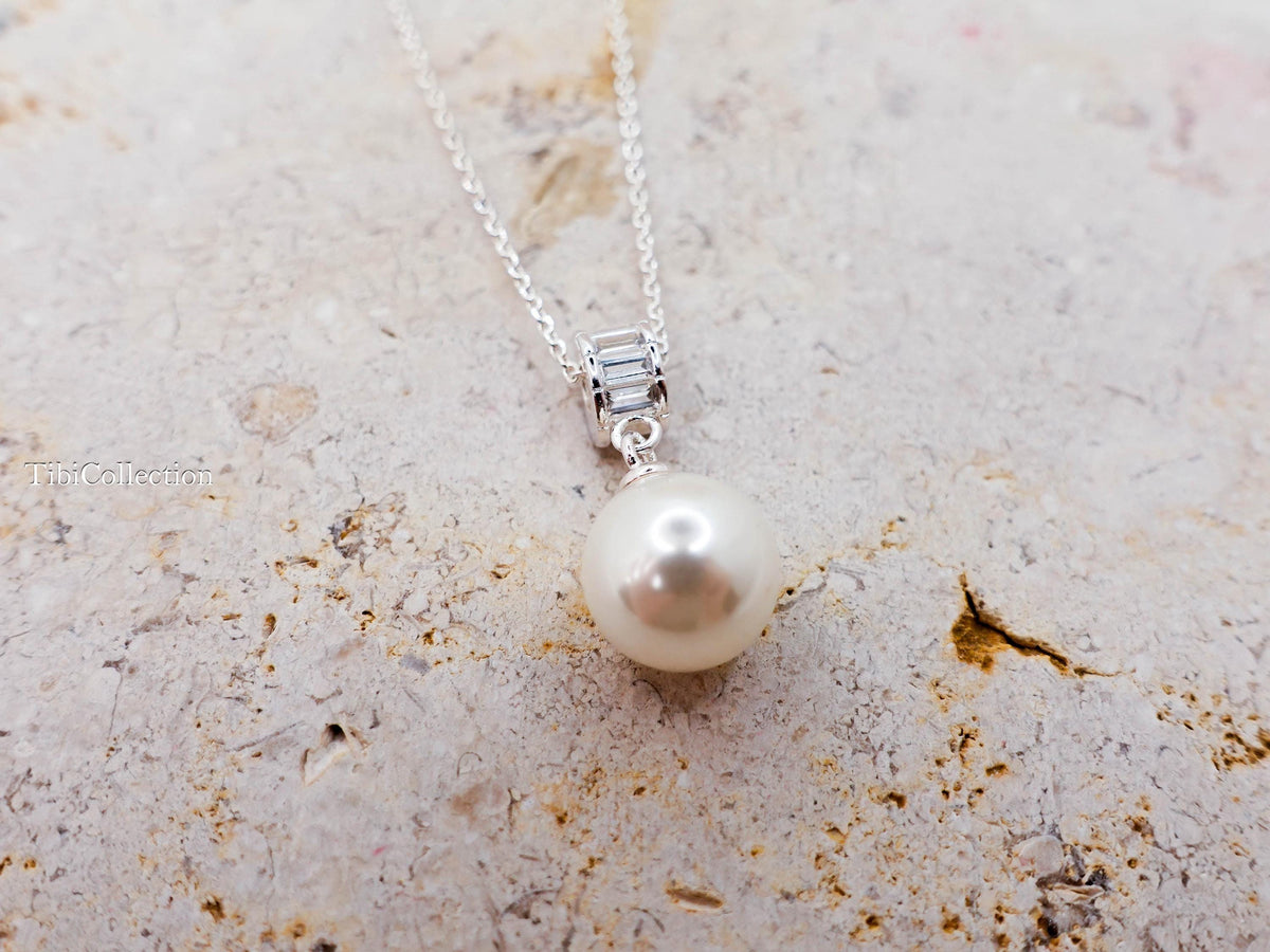 Sterling Silver Single Pearl Necklace, Wedding Graduation Bridesmaid Jewelry Gift for Her