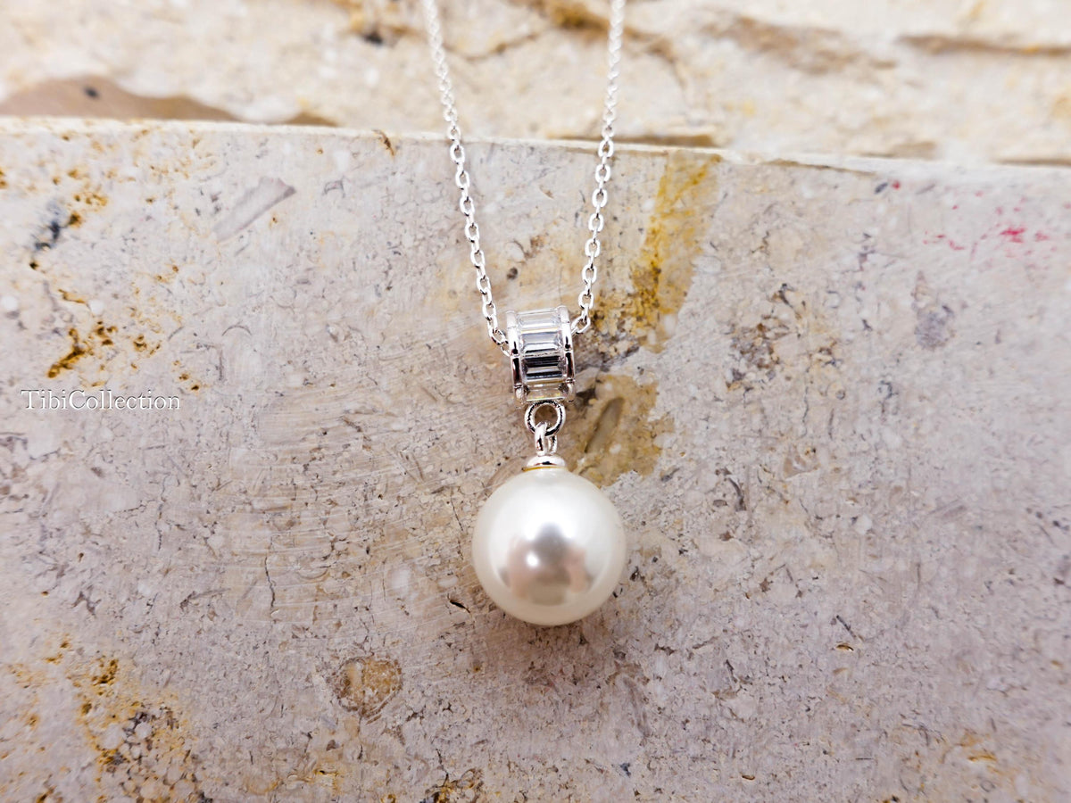 Sterling Silver Single Pearl Necklace, Wedding Graduation Bridesmaid Jewelry Gift for Her