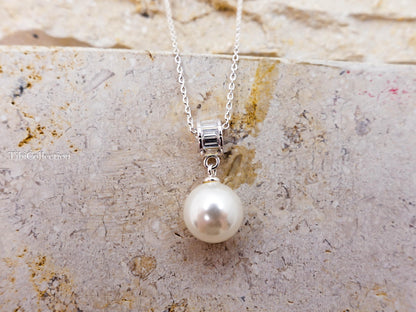 Sterling Silver Single Pearl Necklace, Wedding Graduation Bridesmaid Jewelry Gift for Her