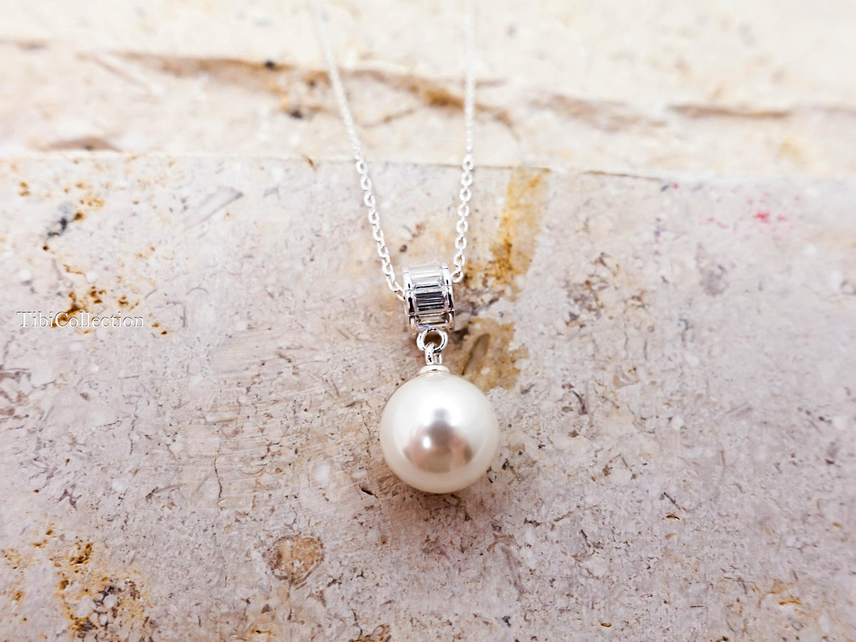 Sterling Silver Single Pearl Necklace, Wedding Graduation Bridesmaid Jewelry Gift for Her