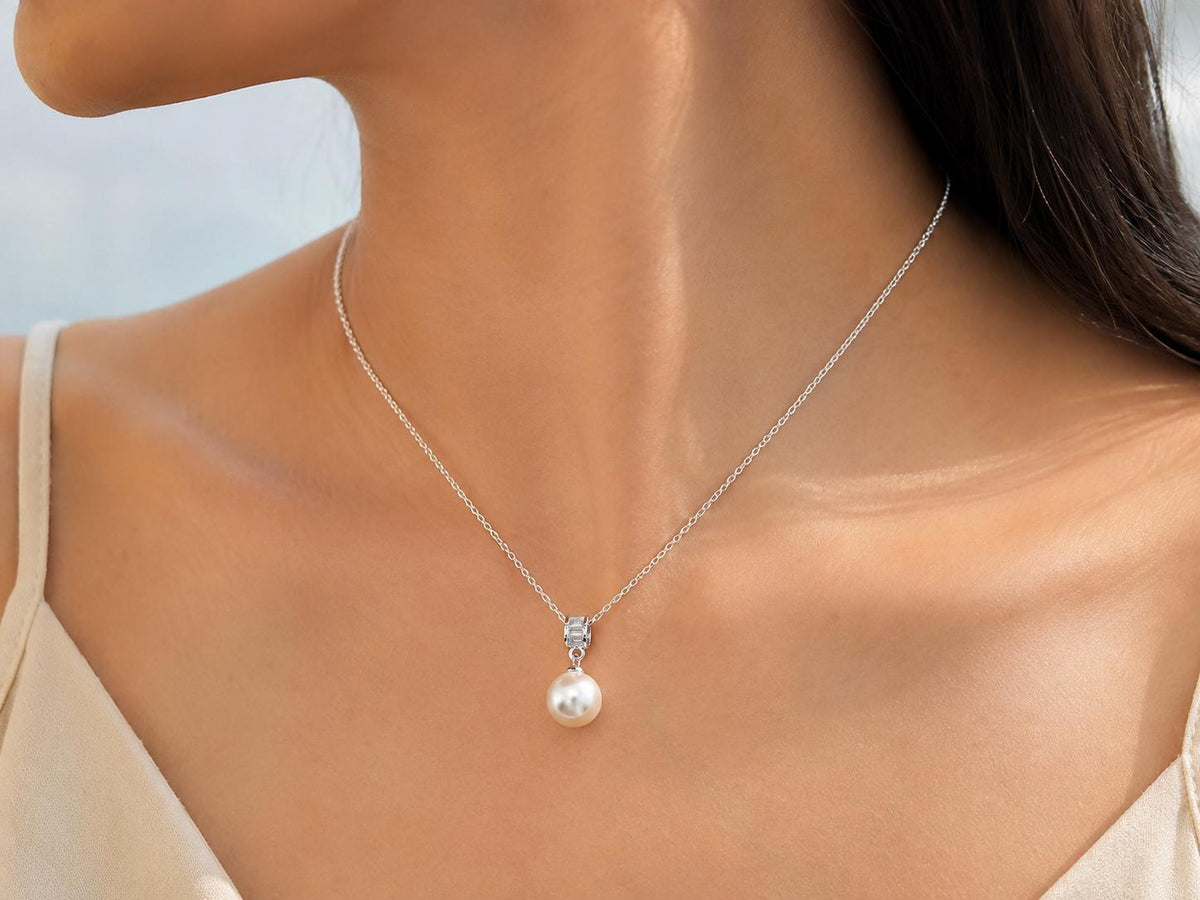 Sterling Silver Single Pearl Necklace, Wedding Graduation Bridesmaid Jewelry Gift for Her