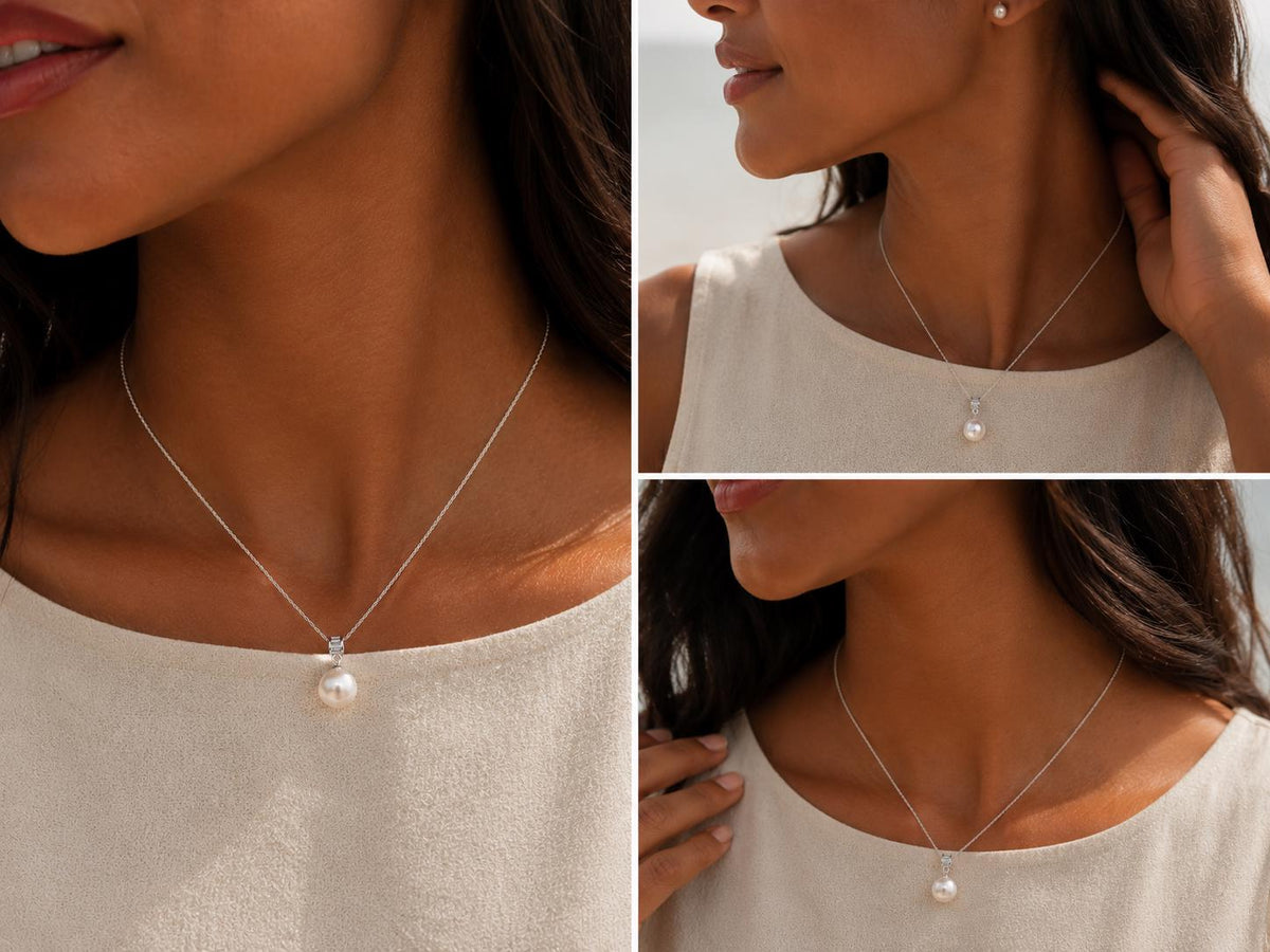 Sterling Silver Single Pearl Necklace, Wedding Graduation Bridesmaid Jewelry Gift for Her