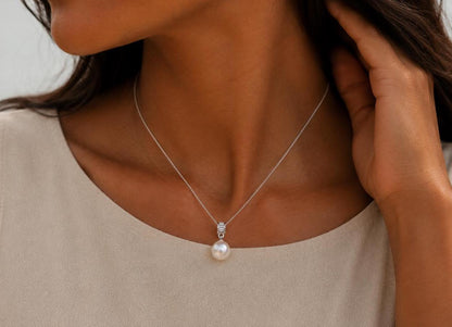 Sterling Silver Single Pearl Necklace, Wedding Graduation Bridesmaid Jewelry Gift for Her