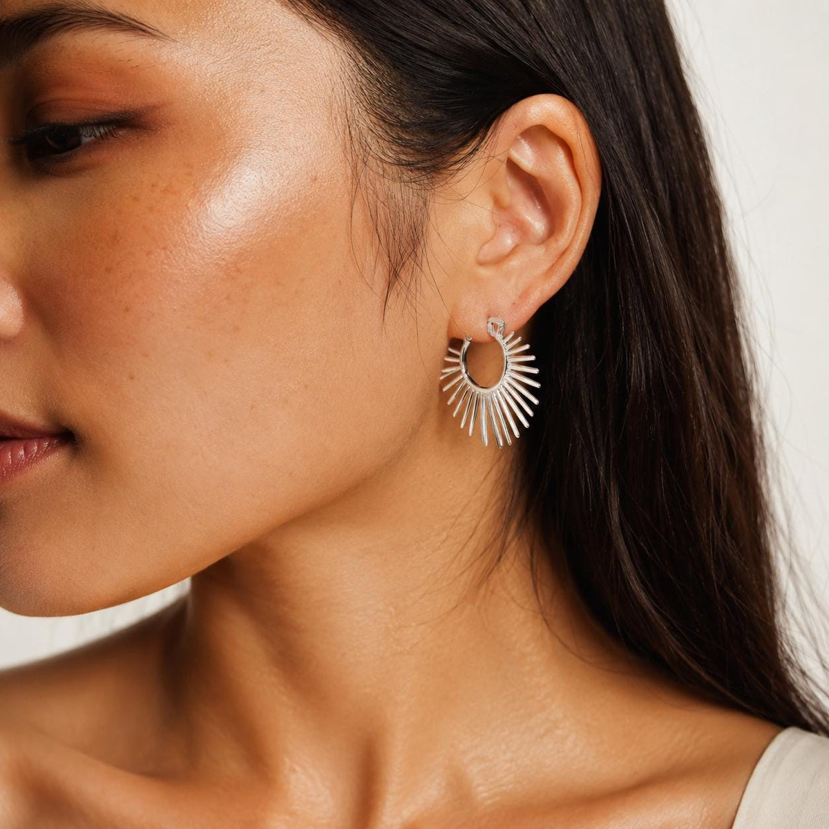 925 Sterling Silver Sunburst Hoop Earrings, Celestial Jewelry Gift for Her Mom Sister