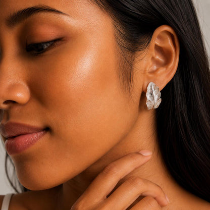 Sterling Silver Leaf Stud Earrings, Feather Earrings Everyday Jewelry Gift for Her Mom Sis