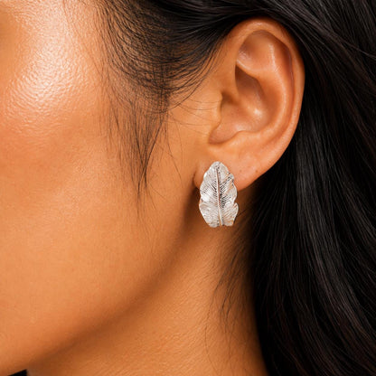 Sterling Silver Leaf Stud Earrings, Feather Earrings Everyday Jewelry Gift for Her Mom Sis