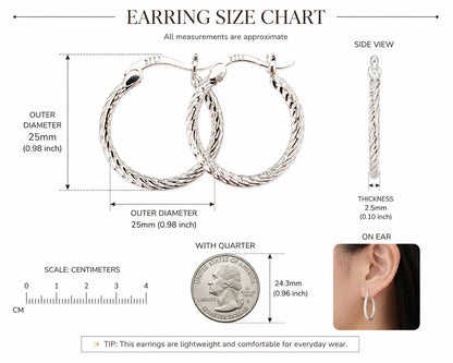 925 Sterling Silver Hoop Earrings, Sparkle Thin Minimalist Everyday Jewelry Gift for Her Mom