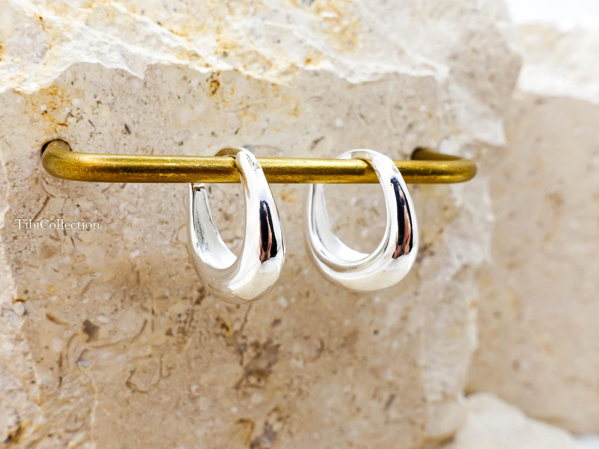 Sterling Silver Teardrop Hoop Earrings, Lightweight Minimalist Everyday Jewelry Gift for Her