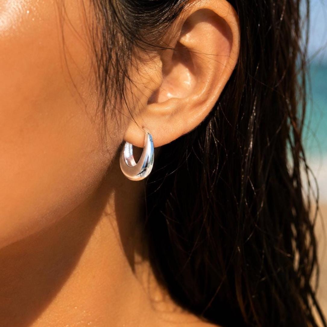 Sterling Silver Teardrop Hoop Earrings, Lightweight Minimalist Everyday Jewelry Gift for Her