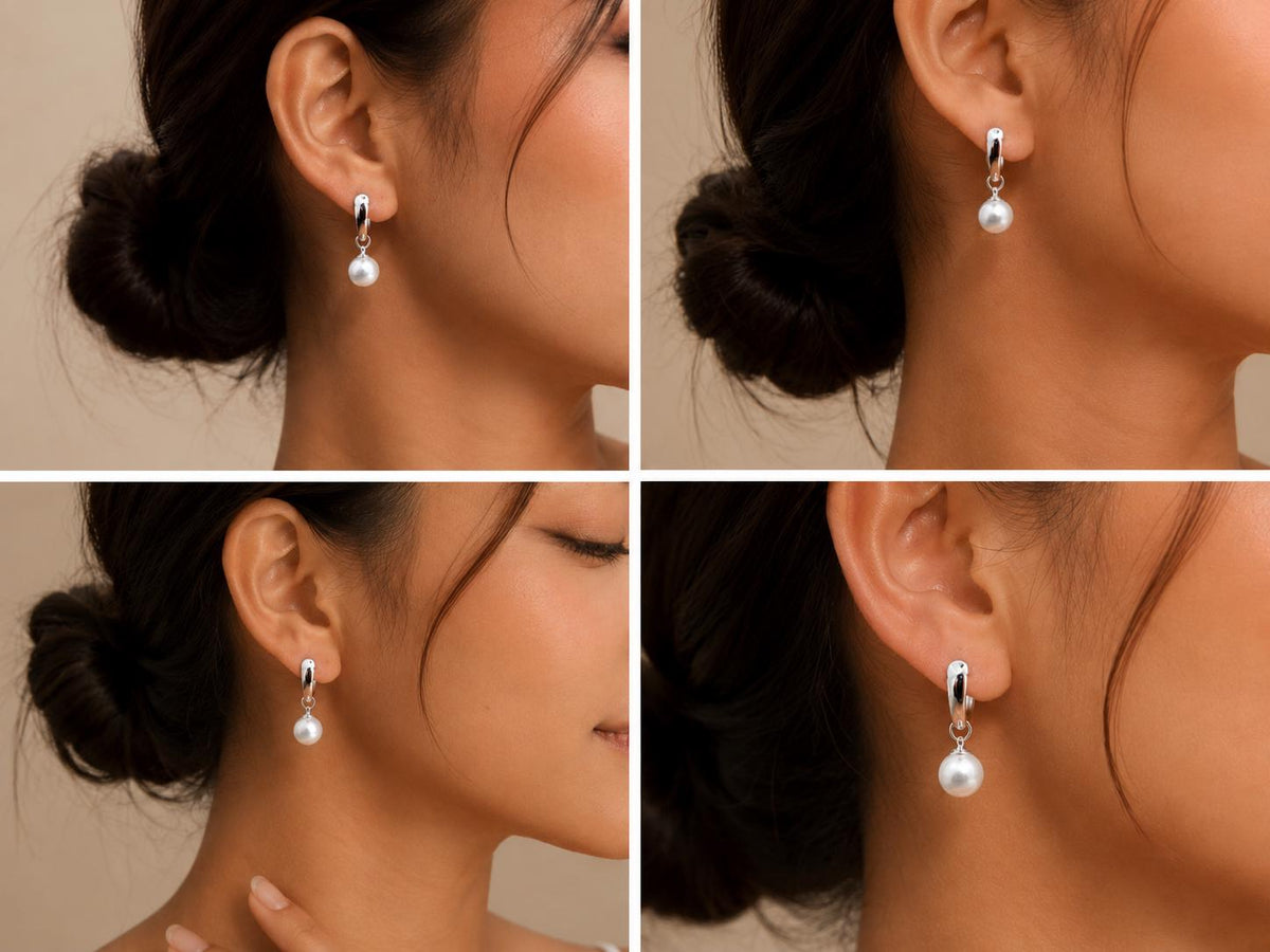Sterling Silver Pearl Hoop Earrings, Huggie Hoops with Pearl Drop Gift for Her