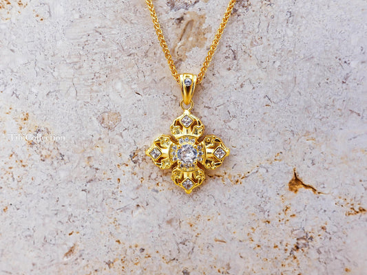 Gold Vajra Protection Necklace, Sterling Silver Vintage Gifts for Her Mom