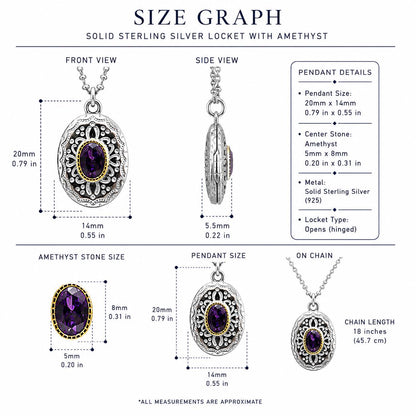 Sterling Silver Amethyst Locket Necklace. Vintage Photo Locket. Jewelry Gift for Mom Her Sis