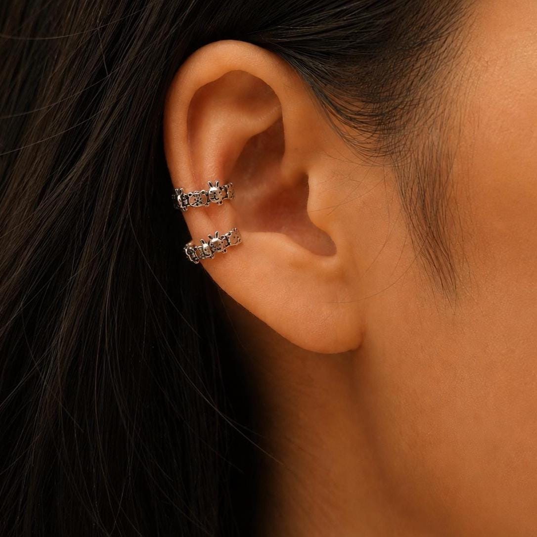 Sterling Silver Bunny Ear Cuff, Cartilage Earring, Animal Jewelry Gift for Her